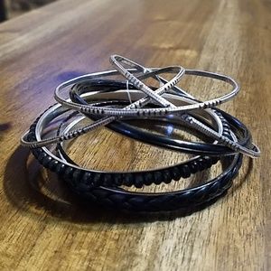 8 Piece Black & Silver Colored Bracelet